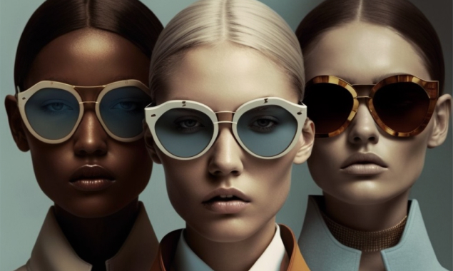AI generated image of three female models wearing luxury sunglasses