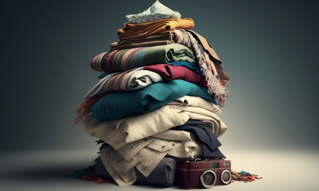 AI generated image of a roughly folded pile of garments.
